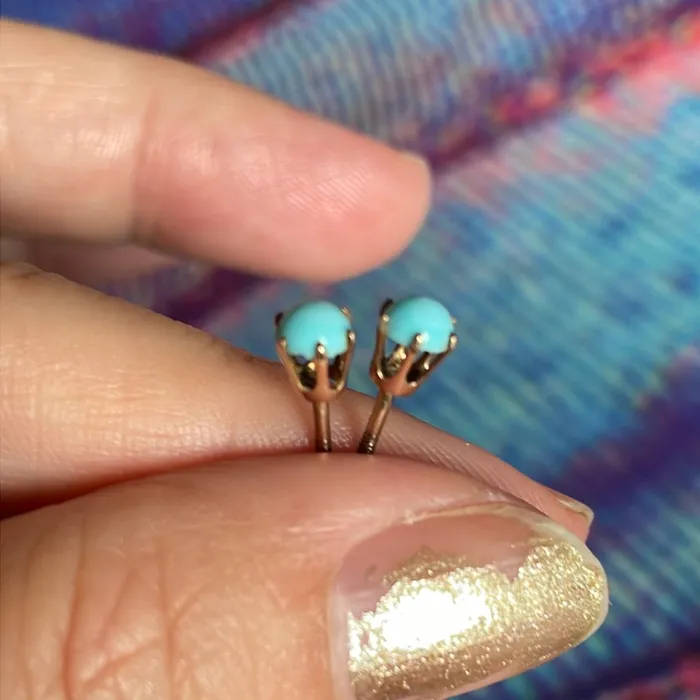 Vintage Paris Jewelry Earrings Turquoise Stud Earrings 10k Gold Vintage
