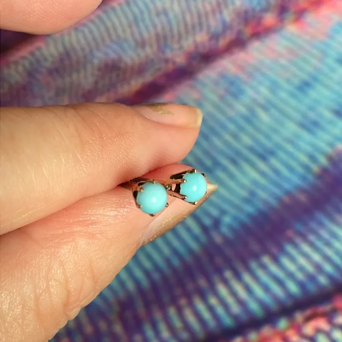Vintage Paris Jewelry Earrings Turquoise Stud Earrings 10k Gold Vintage