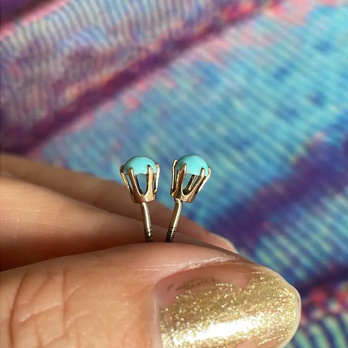 Vintage Paris Jewelry Earrings Turquoise Stud Earrings 10k Gold Vintage