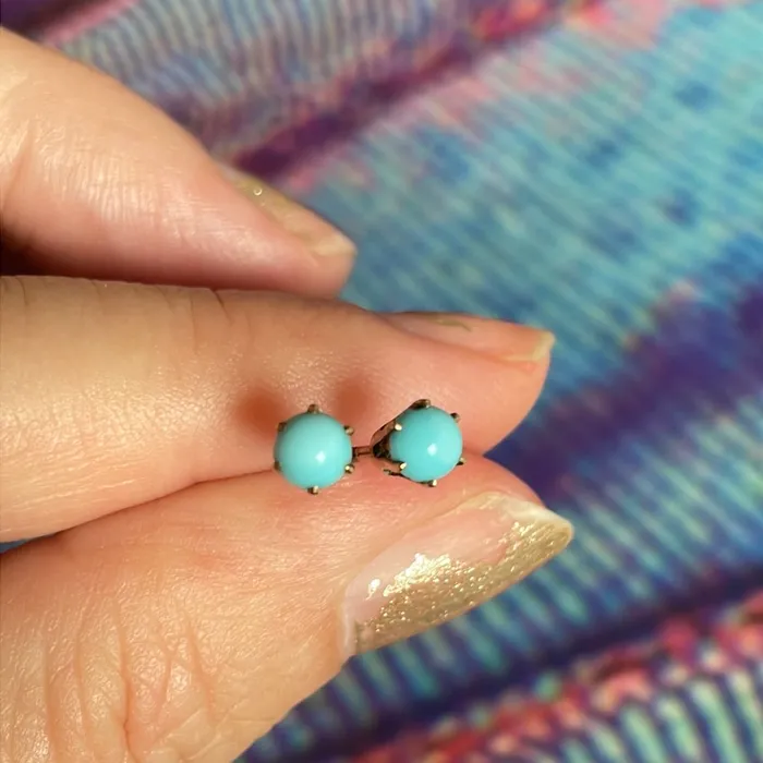 Vintage Paris Jewelry Earrings Turquoise Stud Earrings 10k Gold Vintage