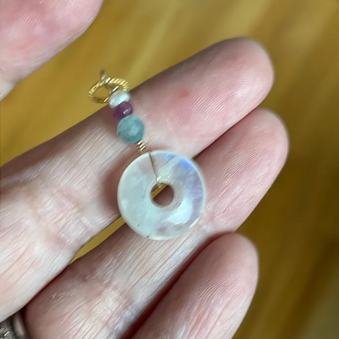 Vintage Paris Jewelry Moonstone Donut Pendant Fluorite Ruby and Pearl Gold Filled Handmade Necklaces