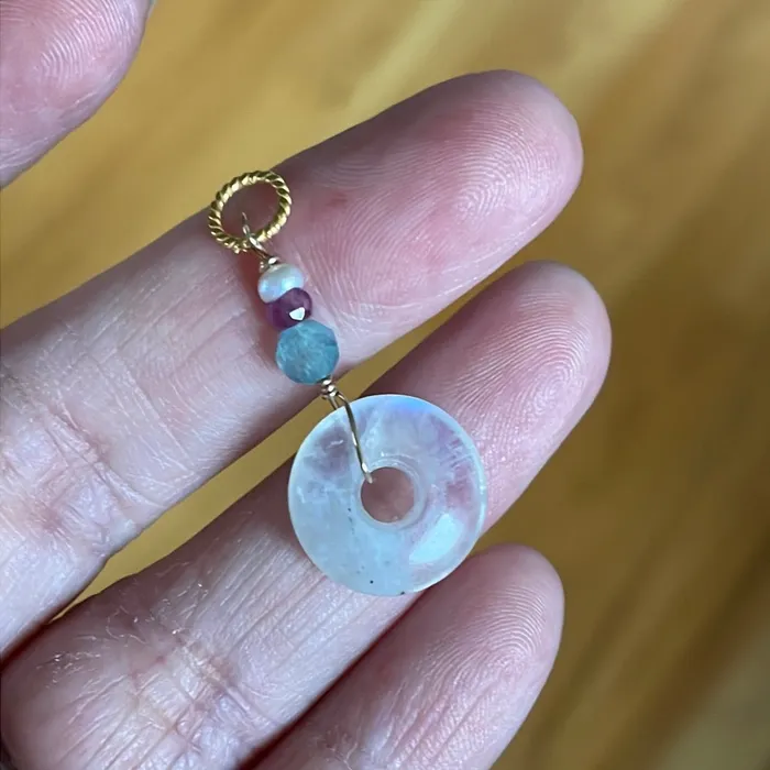 Vintage Paris Jewelry Moonstone Donut Pendant Fluorite Ruby and Pearl Gold Filled Handmade Necklaces