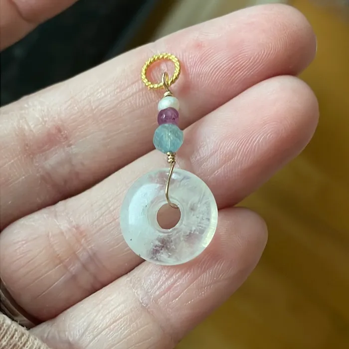 Vintage Paris Jewelry Moonstone Donut Pendant Fluorite Ruby and Pearl Gold Filled Handmade Necklaces