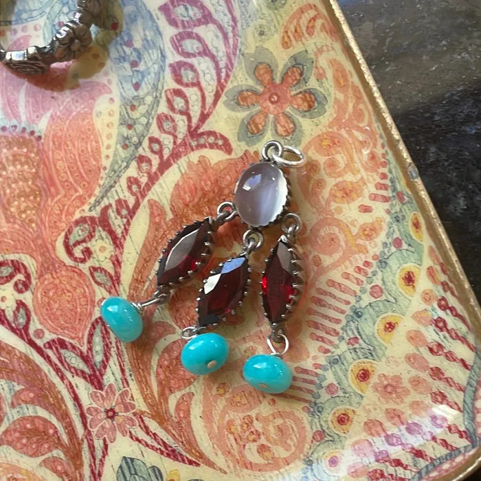 Vintage Paris Jewelry Necklaces Moonstone Garnet Pendant Peruvian Opal Sterling Silver Vintage