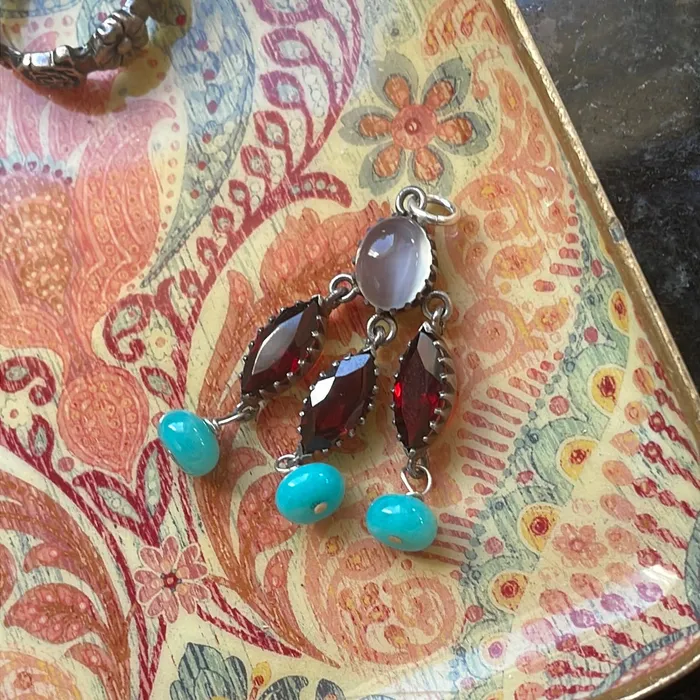 Vintage Paris Jewelry Necklaces Moonstone Garnet Pendant Peruvian Opal Sterling Silver Vintage