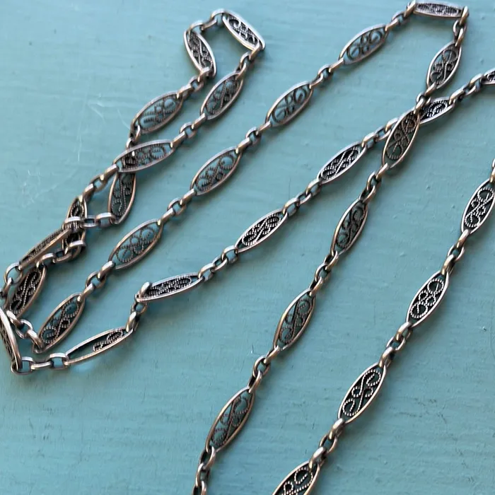 Vintage Paris Jewelry Rings Filigree Chain Dog Clip Sterling Silver Vintage