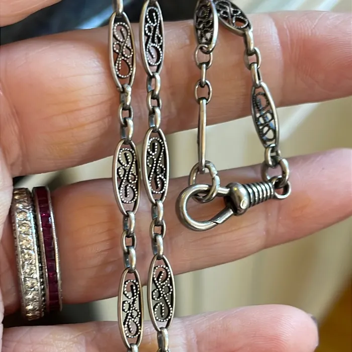 Vintage Paris Jewelry Rings Filigree Chain Dog Clip Sterling Silver Vintage