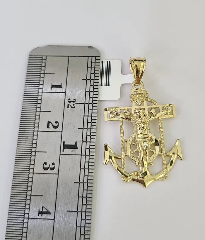 10K Gold Miami Cuban Chain Jesus Anchor Charm 1828 3mm REAL Pendant Necklace Gold and Diamond Necklaces