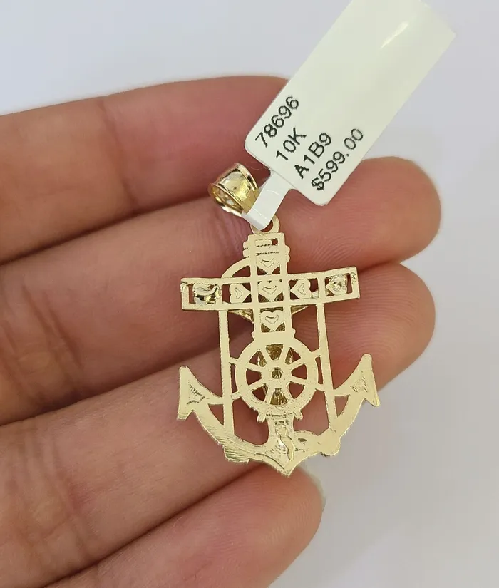 10K Gold Miami Cuban Chain Jesus Anchor Charm 1828 3mm REAL Pendant Necklace Gold and Diamond Necklaces
