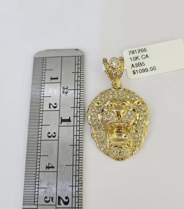 10K Gold Miami Cuban Chain Roaring Lion 1828 3mm REAL Pendant Necklace SET Gold and Diamond Necklaces