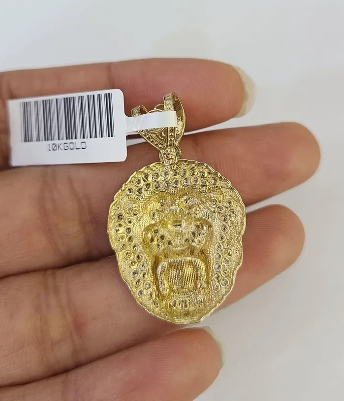 10K Gold Miami Cuban Chain Roaring Lion 1828 3mm REAL Pendant Necklace SET Gold and Diamond Necklaces