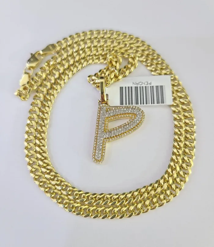 10k Miami Cuban Chain Diamond P Initial Charm Set 4mm 1828 Necklace Gold Gold and Diamond Necklaces 10k Miami Cuban Chain Diamond P Initial Charm Set 4mm 1828 Necklace Gold Gold and Diamond Necklaces