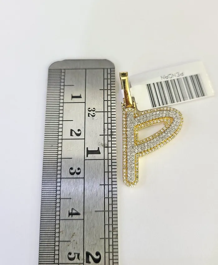 10k Miami Cuban Chain Diamond P Initial Charm Set 4mm 1828 Necklace Gold Gold and Diamond Necklaces