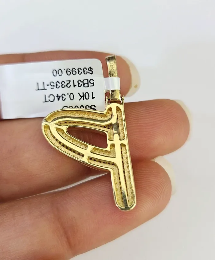 10k Miami Cuban Chain Diamond P Initial Charm Set 4mm 1828 Necklace Gold Gold and Diamond Necklaces