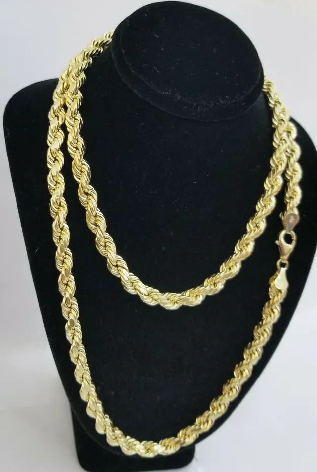 10k REAL Gold Rope Chain 8 mm 28 Yellow gold Necklace Men 10kt diamond cuts globalwatches10 Necklaces