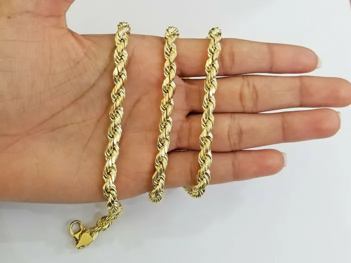 10k REAL Gold Rope Chain 8 mm 28 Yellow gold Necklace Men 10kt diamond cuts globalwatches10 Necklaces