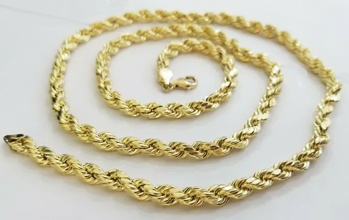 10k REAL Gold Rope Chain 8 mm 28 Yellow gold Necklace Men 10kt diamond cuts globalwatches10 Necklaces