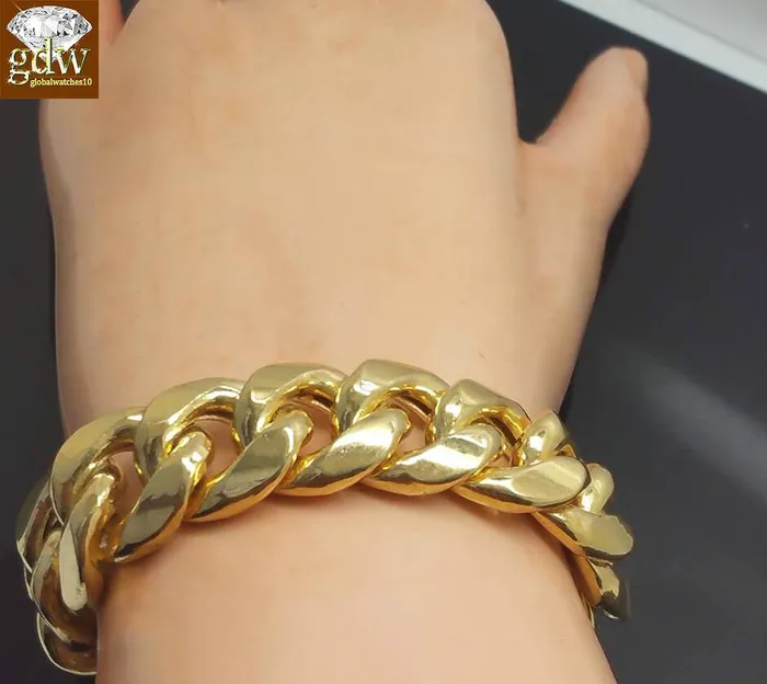 10k Real Yellow Gold Miami Cuban Bracelet 9 18MM Mens Bracelet BOX LOCK Gold and Diamond Bracelets 10k Real Yellow Gold Miami Cuban Bracelet 9 18MM Mens Bracelet BOX LOCK Gold and Diamond Bracelets
