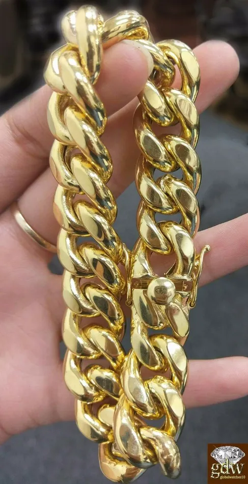 10k Real Yellow Gold Miami Cuban Bracelet 9 18MM Mens Bracelet BOX LOCK Gold and Diamond Bracelets