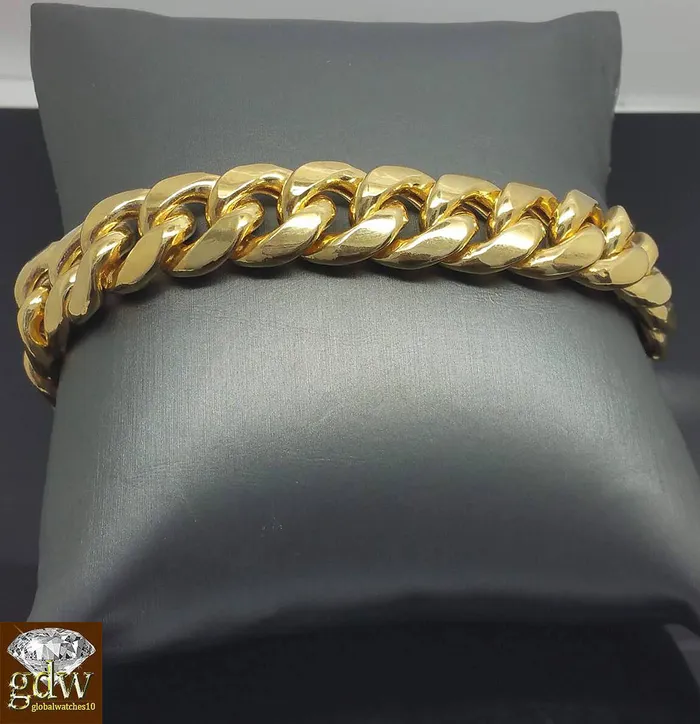10k Real Yellow Gold Miami Cuban Bracelet 9 18MM Mens Bracelet BOX LOCK Gold and Diamond Bracelets