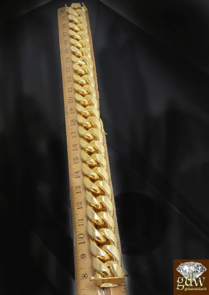10k Real Yellow Gold Miami Cuban Bracelet 9 18MM Mens Bracelet BOX LOCK Gold and Diamond Bracelets