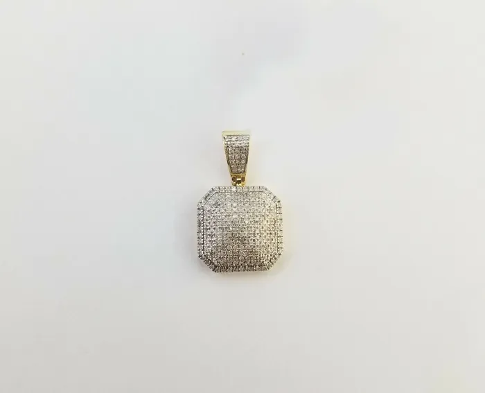 10K Yellow Gold 052CT Real Diamond Pillow Charm 1Inch Square 3D Dome Pendant Gold and Diamond Charm Necklaces