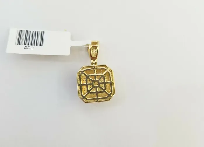 10K Yellow Gold 052CT Real Diamond Pillow Charm 1Inch Square 3D Dome Pendant Gold and Diamond Charm Necklaces