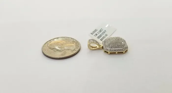 10K Yellow Gold 052CT Real Diamond Pillow Charm 1Inch Square 3D Dome Pendant Gold and Diamond Charm Necklaces
