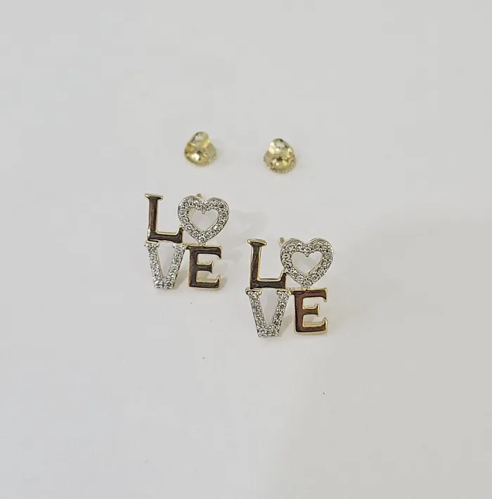 10k Yellow gold LOVE Heart Earrings Real Diamond screwback Women Men studs Gold and Diamond Earrings