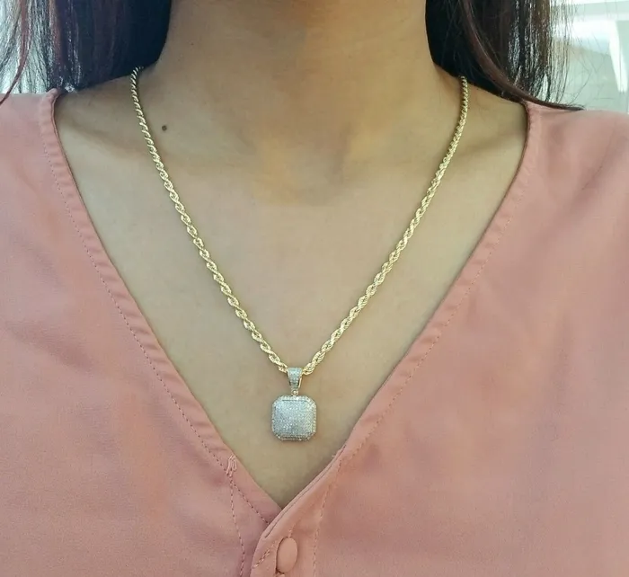 10K Yellow Gold Real Diamond Pillow Charm With 24 3mm gold rope chain Gold and Diamond PreStyled Sets 10K Yellow Gold Real Diamond Pillow Charm With 24 3mm gold rope chain Gold and Diamond PreStyled Sets