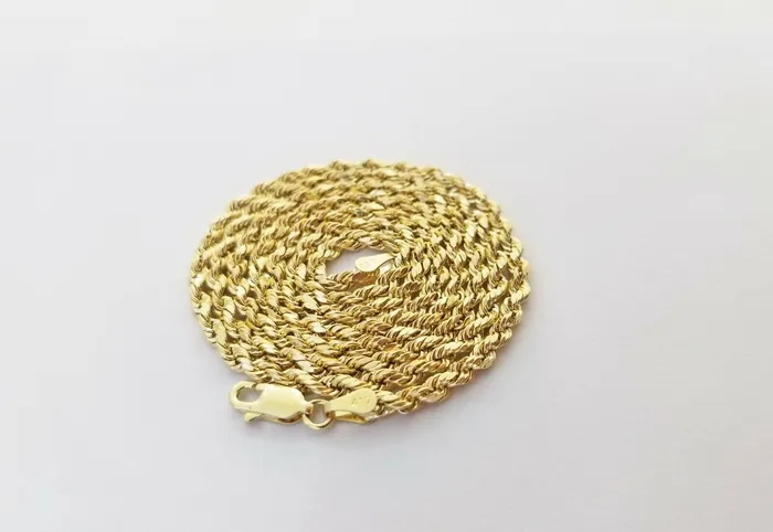 10K Yellow Gold Real Diamond Pillow Charm With 24 3mm gold rope chain Gold and Diamond PreStyled Sets