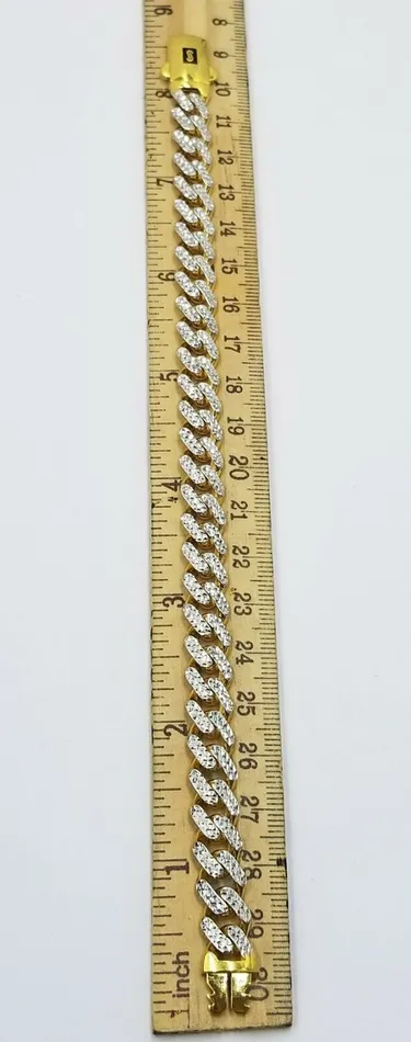 10K Yellow Gold Royal Monaco Cuban Bracelet 85mm Long Diamond Cut 85 Gold and Diamond Bracelets