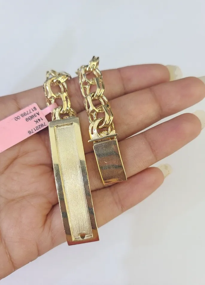 14k Chino ID Bracelet Yellow Gold Size 85 Inches Box Lock Real 14kt Gold and Diamond Bracelets 14k Chino ID Bracelet Yellow Gold Size 85 Inches Box Lock Real 14kt Gold and Diamond Bracelets