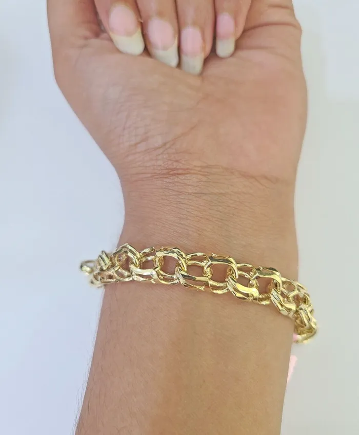 14k Chino ID Bracelet Yellow Gold Size 85 Inches Box Lock Real 14kt Gold and Diamond Bracelets
