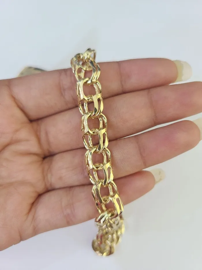 14k Chino ID Bracelet Yellow Gold Size 85 Inches Box Lock Real 14kt Gold and Diamond Bracelets