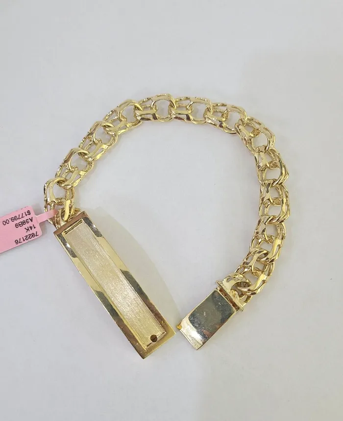 14k Chino ID Bracelet Yellow Gold Size 85 Inches Box Lock Real 14kt Gold and Diamond Bracelets
