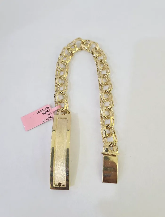 14k Chino ID Bracelet Yellow Gold Size 85 Inches Box Lock Real 14kt Gold and Diamond Bracelets