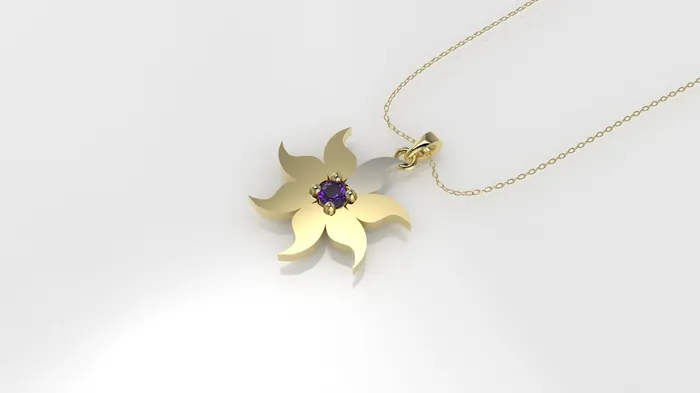 14K Pendant with 1 Amethyst 2mm includes 18 inch Chain 7 point star 4 Prongs JCM DESIGN JEWELRY Necklaces