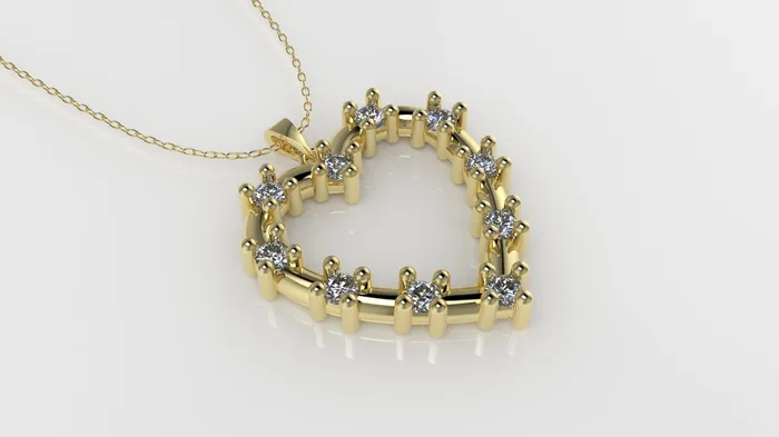 14K Pendant with 10 Diamonds STT Prong Heart Style JCM DESIGN JEWELRY Necklaces