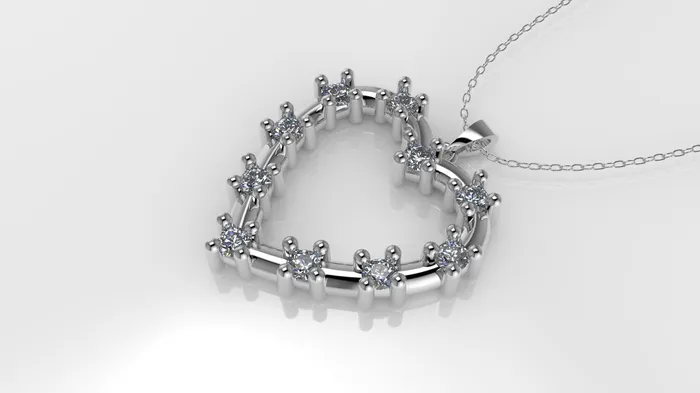 14K Pendant with 10 Diamonds STT Prong Heart Style JCM DESIGN JEWELRY Necklaces