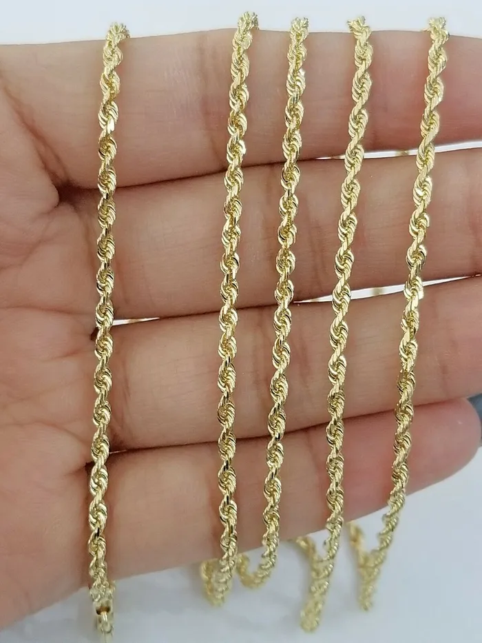 14K Solid Yellow Gold Rope Chain Diamond Cut 2mm 18 20 22 24 26 28 30 Gold and Diamond Rings