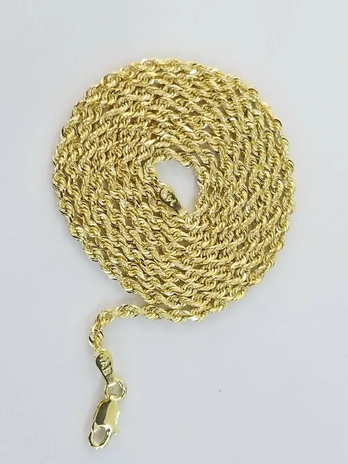 14K Solid Yellow Gold Rope Chain Diamond Cut 2mm 18 20 22 24 26 28 30 Gold and Diamond Rings