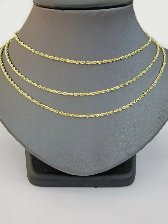 14K Solid Yellow Gold Rope Chain Diamond Cut 2mm 18 20 22 24 26 28 30 Gold and Diamond Rings