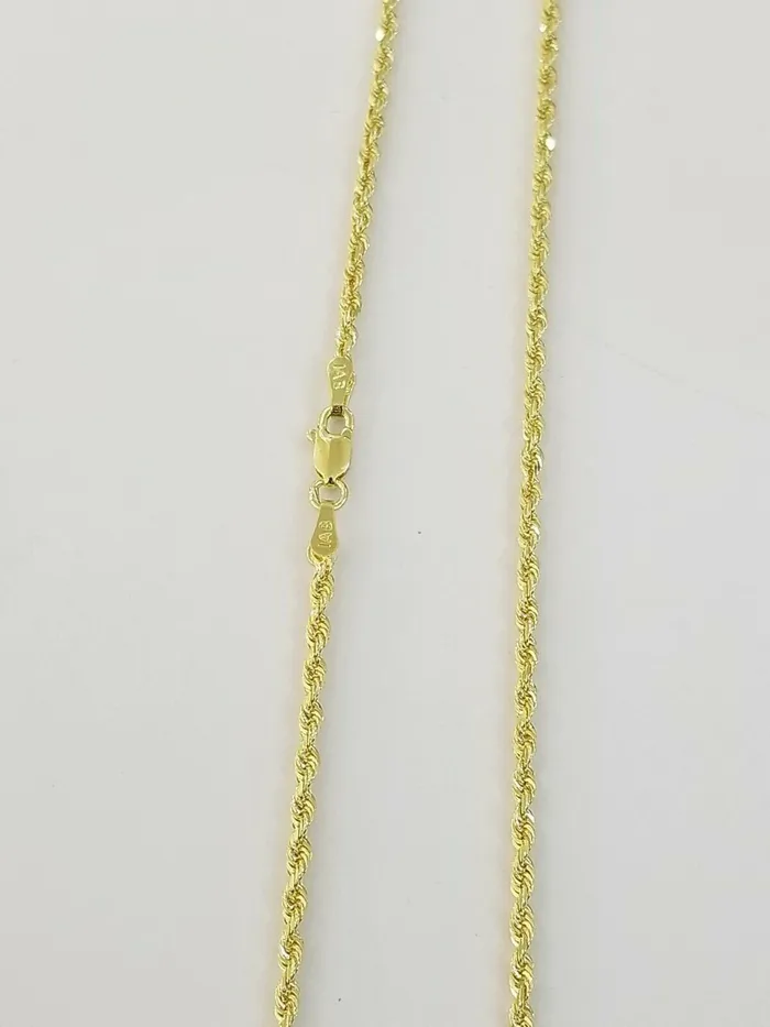 14K Solid Yellow Gold Rope Chain Diamond Cut 2mm 18 20 22 24 26 28 30 Gold and Diamond Rings