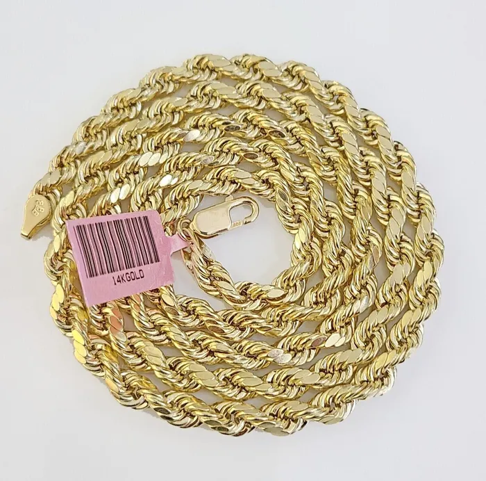 14K Yellow Gold 5mm Rope Chain 18 Inch Choker Diamond cuts necklace Real 14KT Globalwatches10 Necklaces 14K Yellow Gold 5mm Rope Chain 18 Inch Choker Diamond cuts necklace Real 14KT Globalwatches10 Necklaces