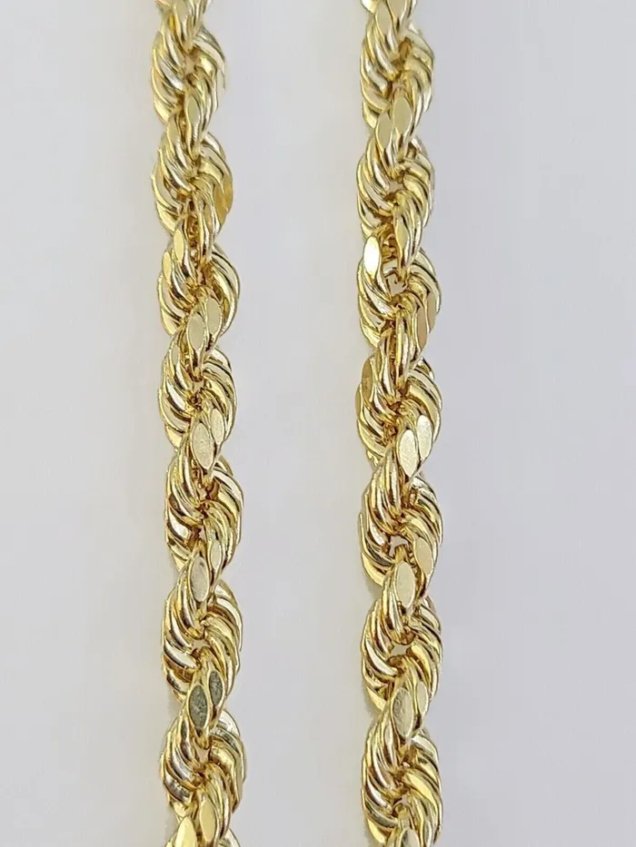 14K Yellow Gold 5mm Rope Chain 18 Inch Choker Diamond cuts necklace Real 14KT Globalwatches10 Necklaces