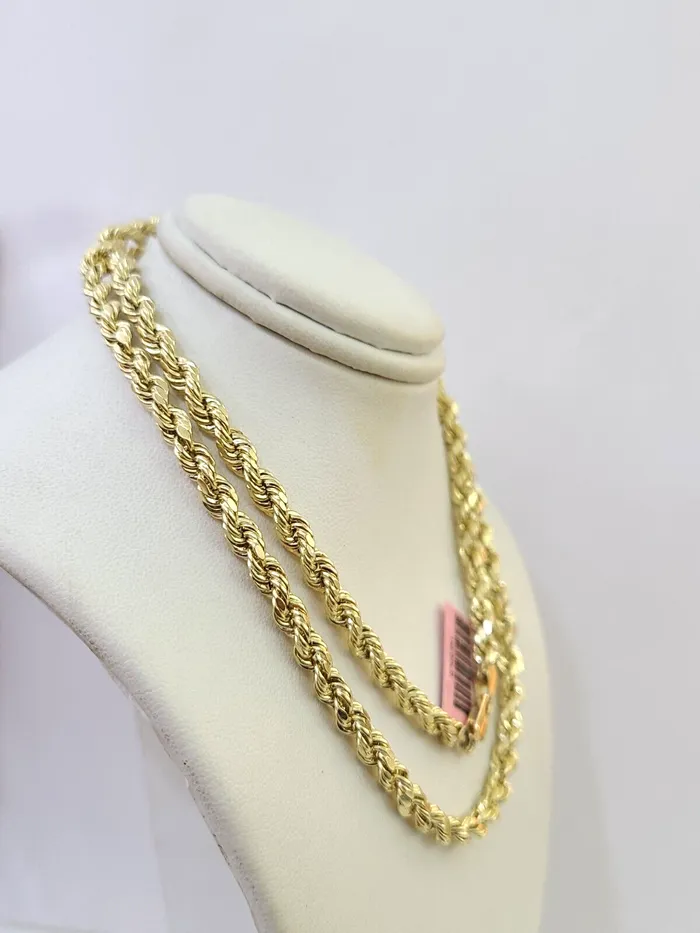 14K Yellow Gold 5mm Rope Chain 18 Inch Choker Diamond cuts necklace Real 14KT Globalwatches10 Necklaces