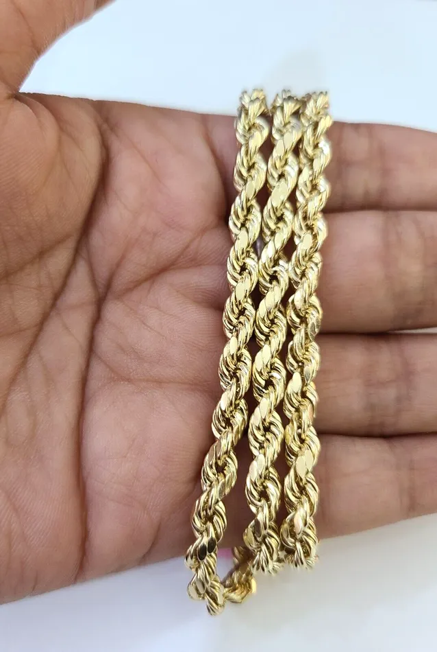 14K Yellow Gold 5mm Rope Chain 18 Inch Choker Diamond cuts necklace Real 14KT Globalwatches10 Necklaces