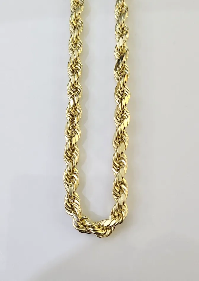 14K Yellow Gold 5mm Rope Chain 18 Inch Choker Diamond cuts necklace Real 14KT Globalwatches10 Necklaces