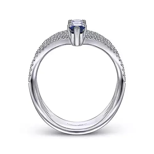 14kt White Gold Multi Row Diamond and Sapphire Chevron Ring Gabriel Co Rings